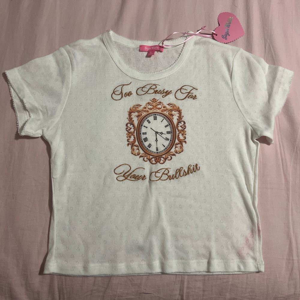 Sugar Thrillz White Tee with Clock Design